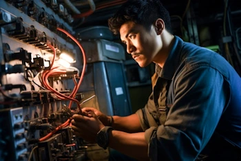 電気設備の点検を行う男性