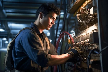 電気設備の点検を行う男性