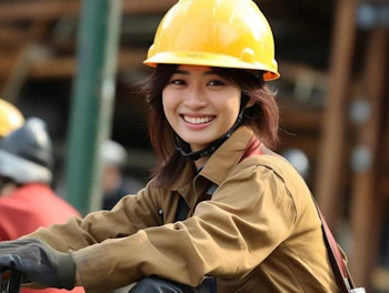 ヘルメット姿の女性