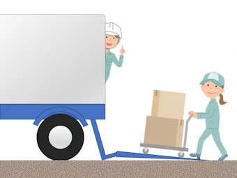 地上の昇降板から荷を降ろす