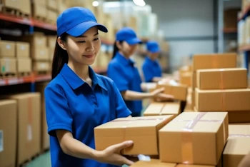 倉庫で荷を取り扱う女性